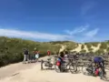 Cyclists at beach dunes