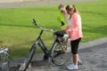 Cyclist studing a map